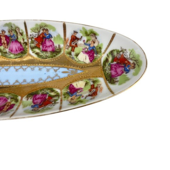 Antique Royal Vienna Courting Couple Porcelain Dish Oval Tray Gold Trim Beehive - Picture 4 of 10